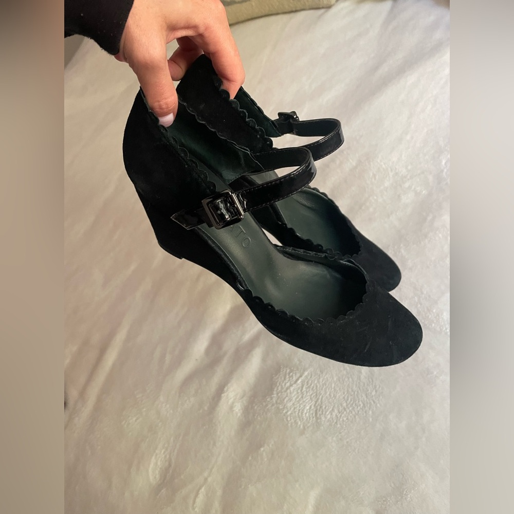 Black Wedge Heels with Ankle Strap